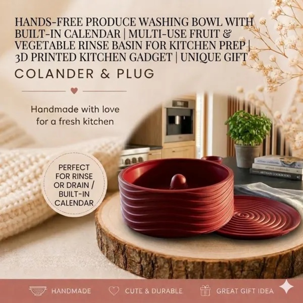 Hands-Free Produce Washing Bowl with Built-In Calendar